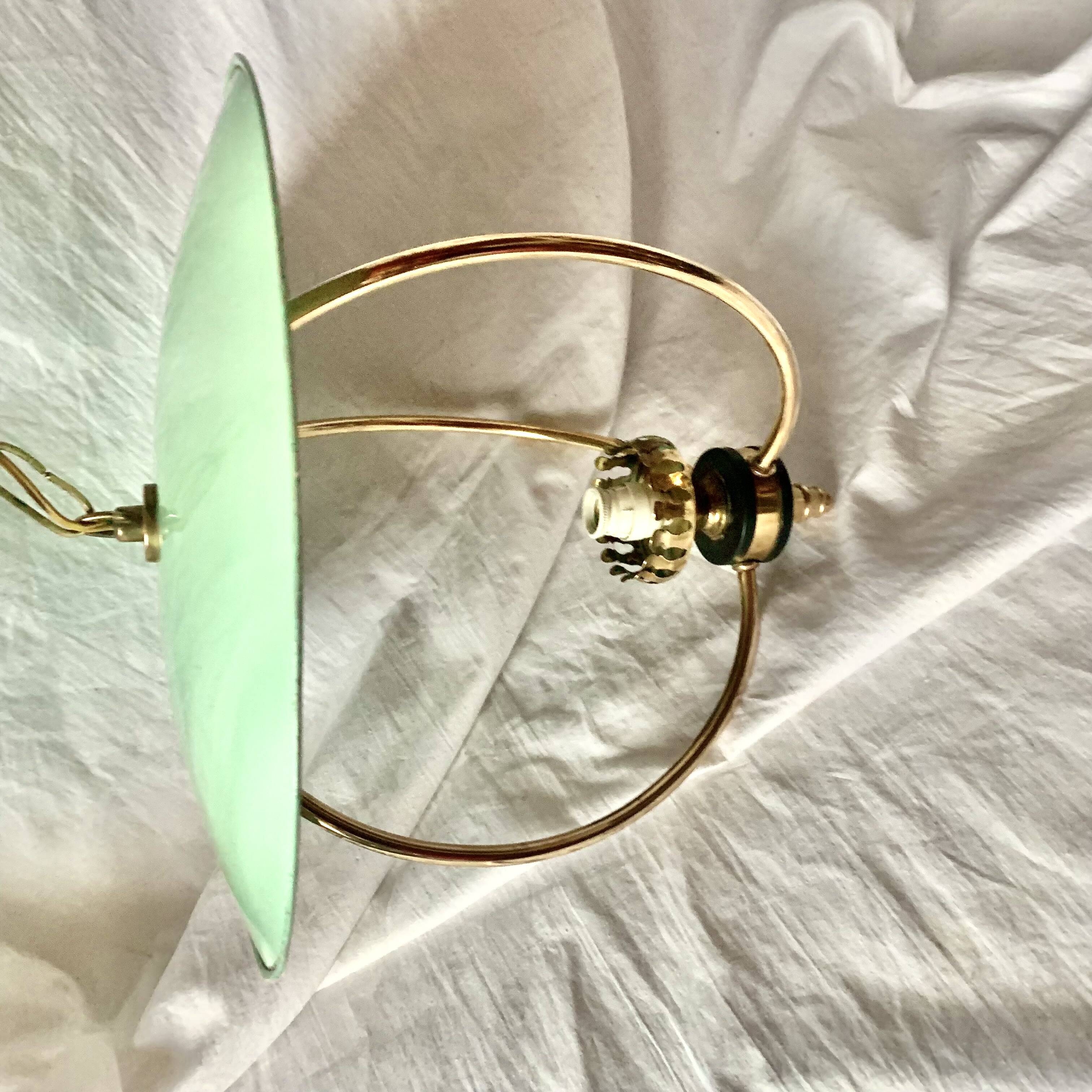 1950s pendant light in green lacquered metal and brass