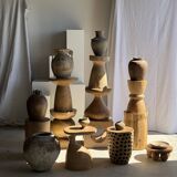 Stool, side table, cylindrical solid mango wood end table.