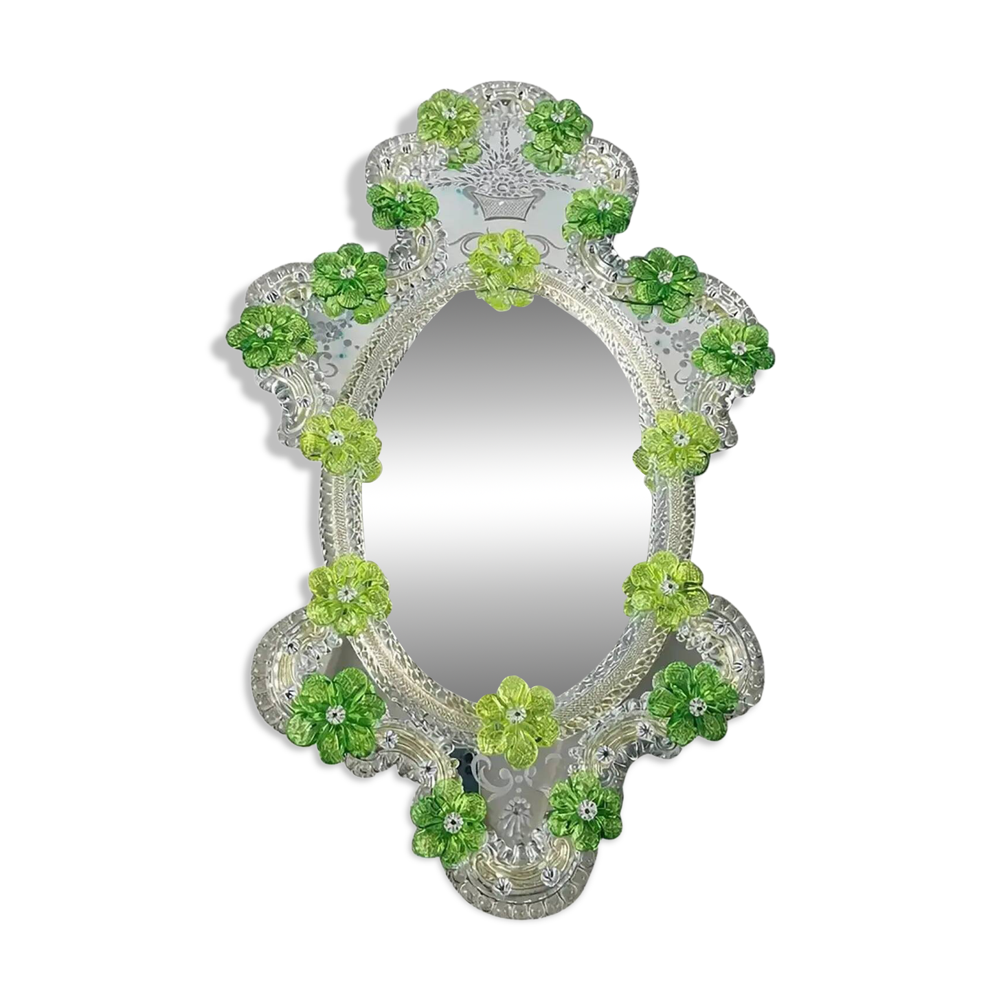 Contemporary Venetian Oval Hand-Carved Mirror by Simoeng