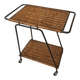 Vintage rolling dessert trolley in rattan and black metal – 1950s/60s