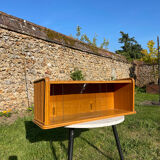 Vintage wall display case 1950 oak and wicker
