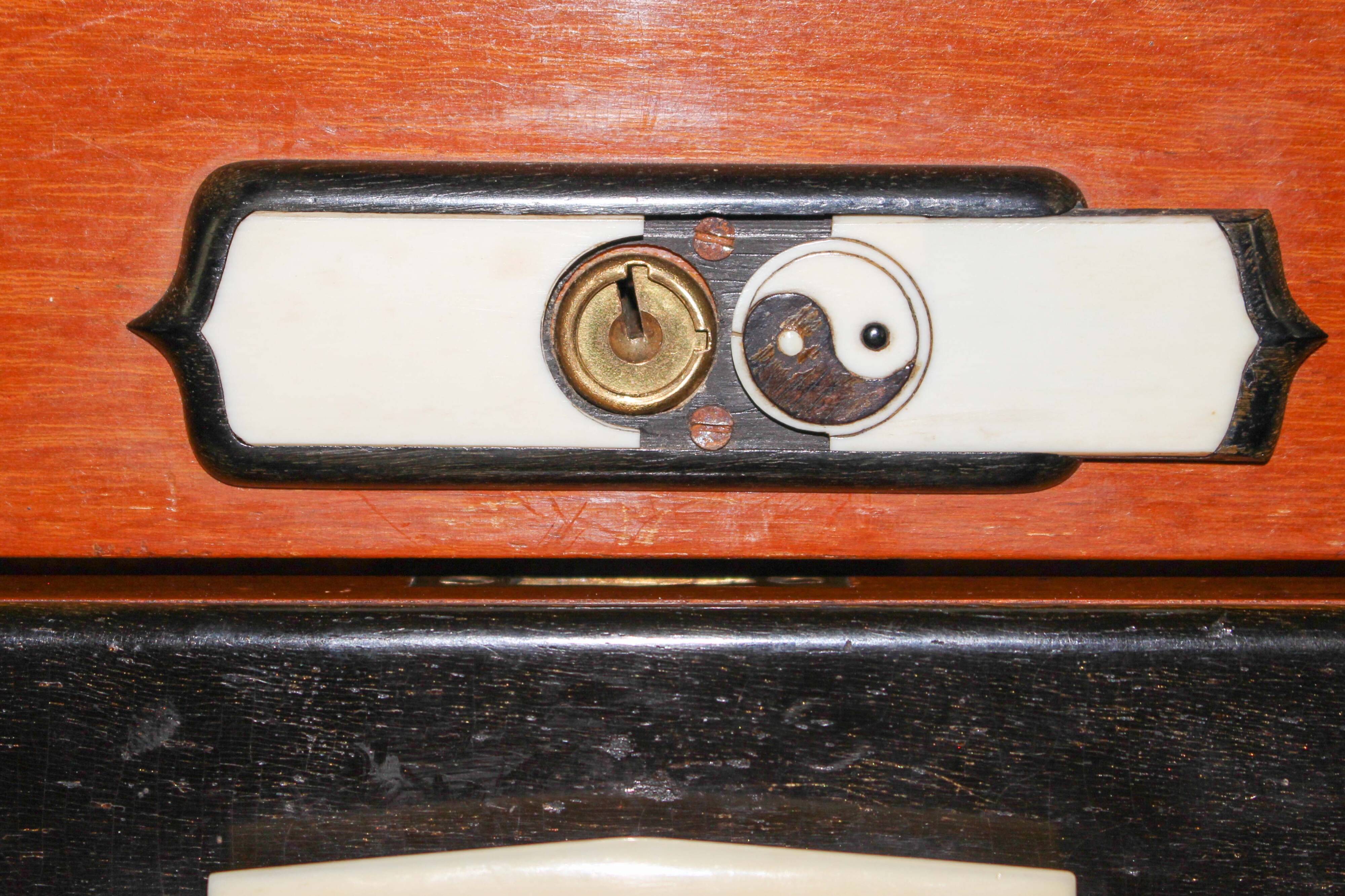 Solid high quality teak art deco secretaire by Gerson’s furniture store, produced in Bangkok, 1930s