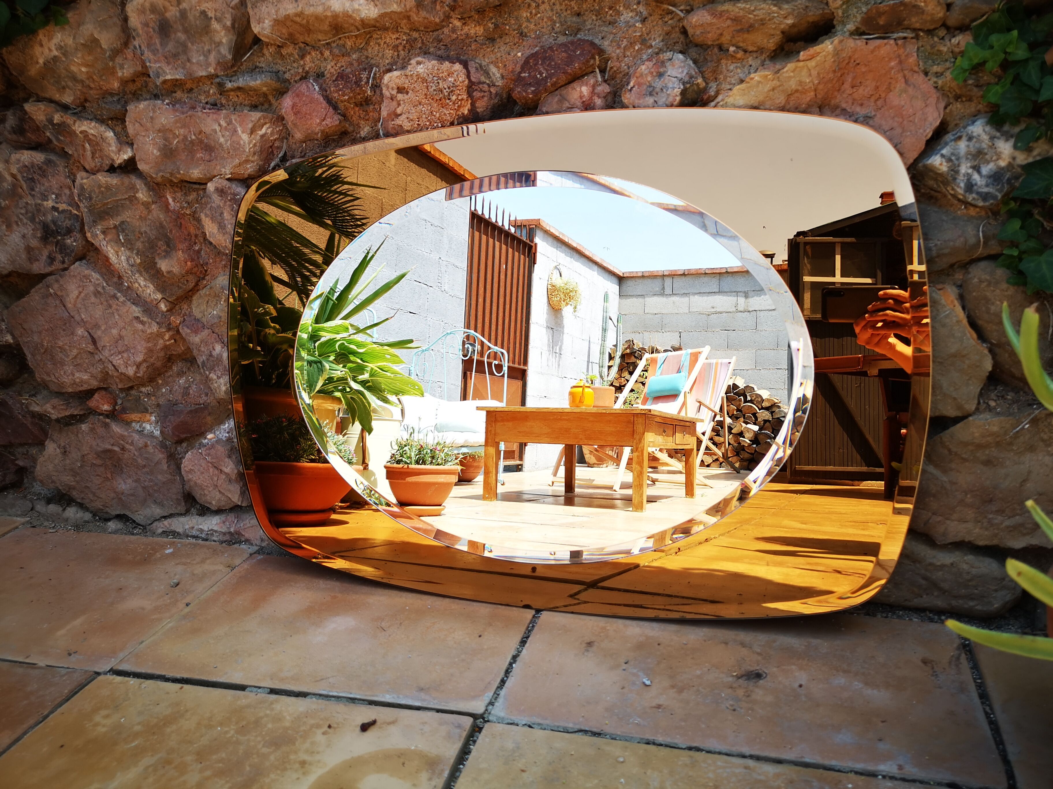 Smoked vintage bevelled mirror - 93x63cm