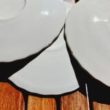 4 blue white saucers