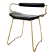 Contemporary Bar Stool with Backrest in Aged Brass Metal and Organic Black Leather