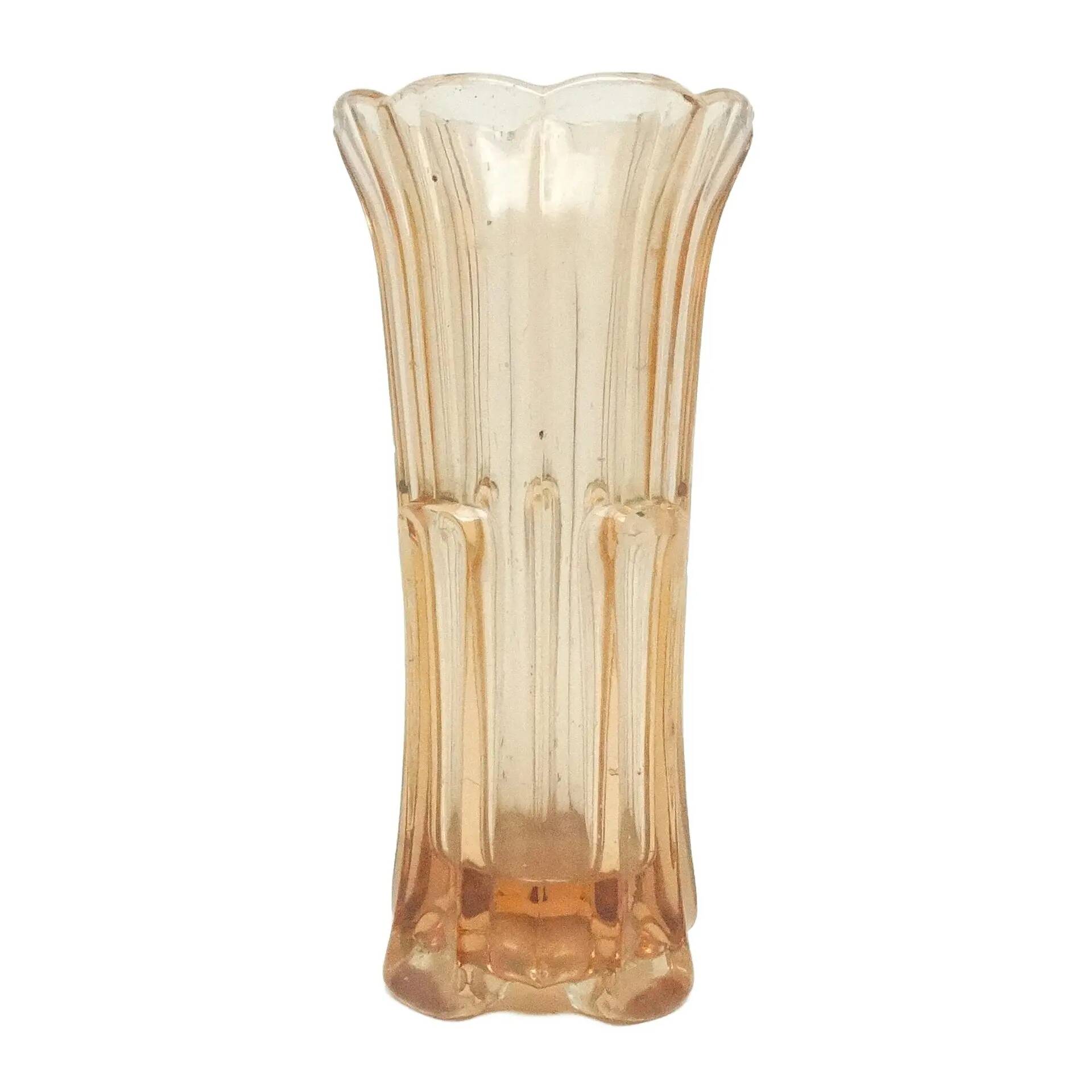 Art Deco vase, pressed rose glass, Poland, 1950s