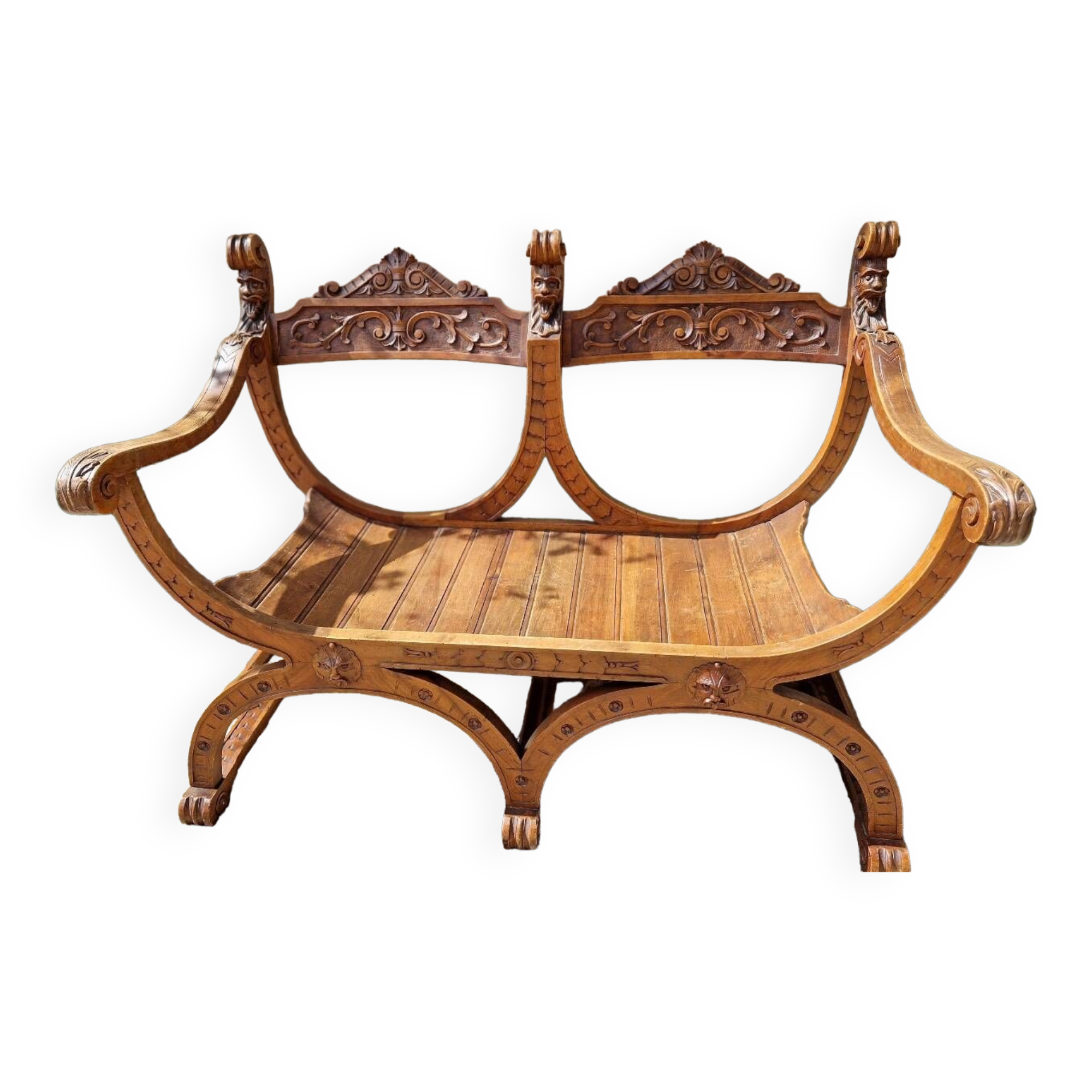 Curule double armchair in oak