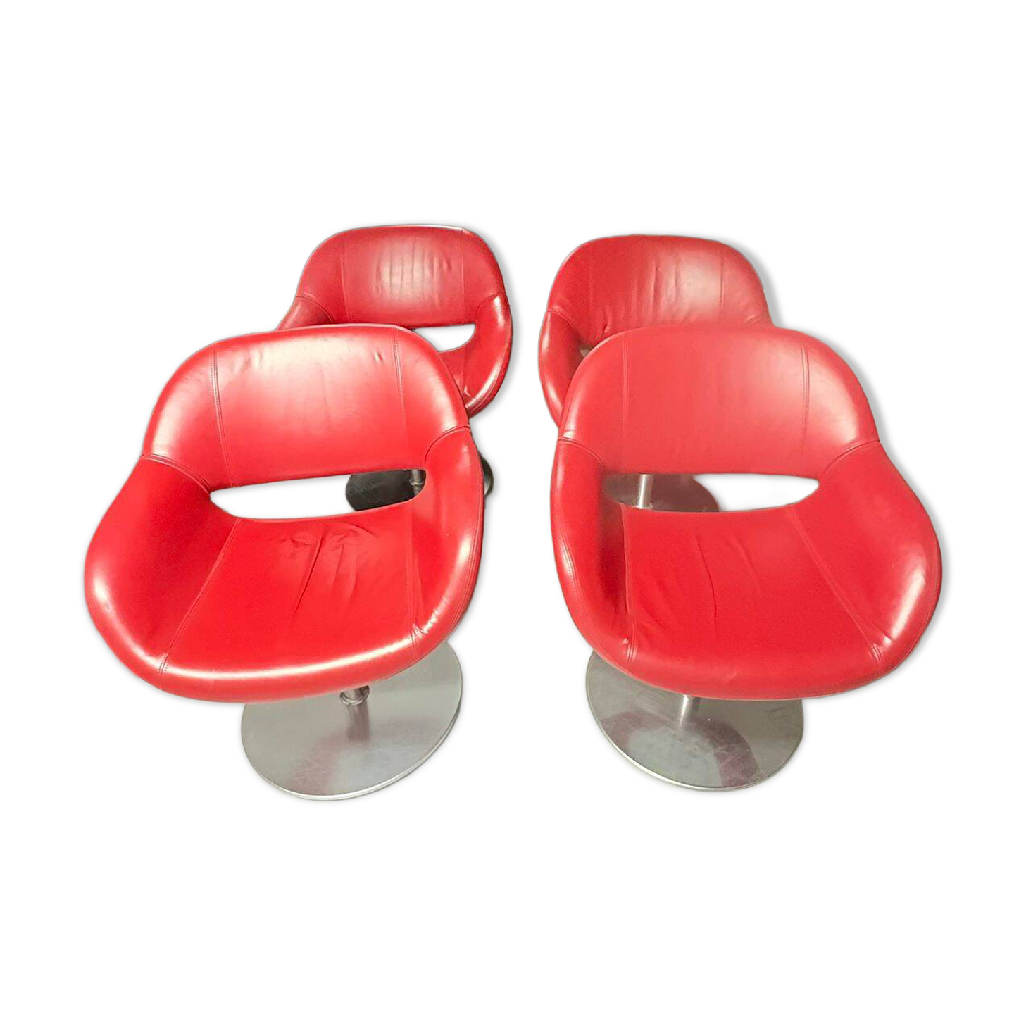Lot de 4 fauteuils cuir rouge pivotants design contemporain