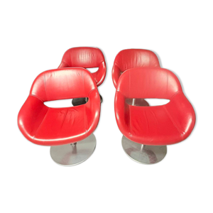Lot de 4 fauteuils cuir - rouge