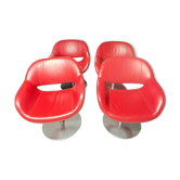 Set of 4 contemporary design red leather swivel armchairs.