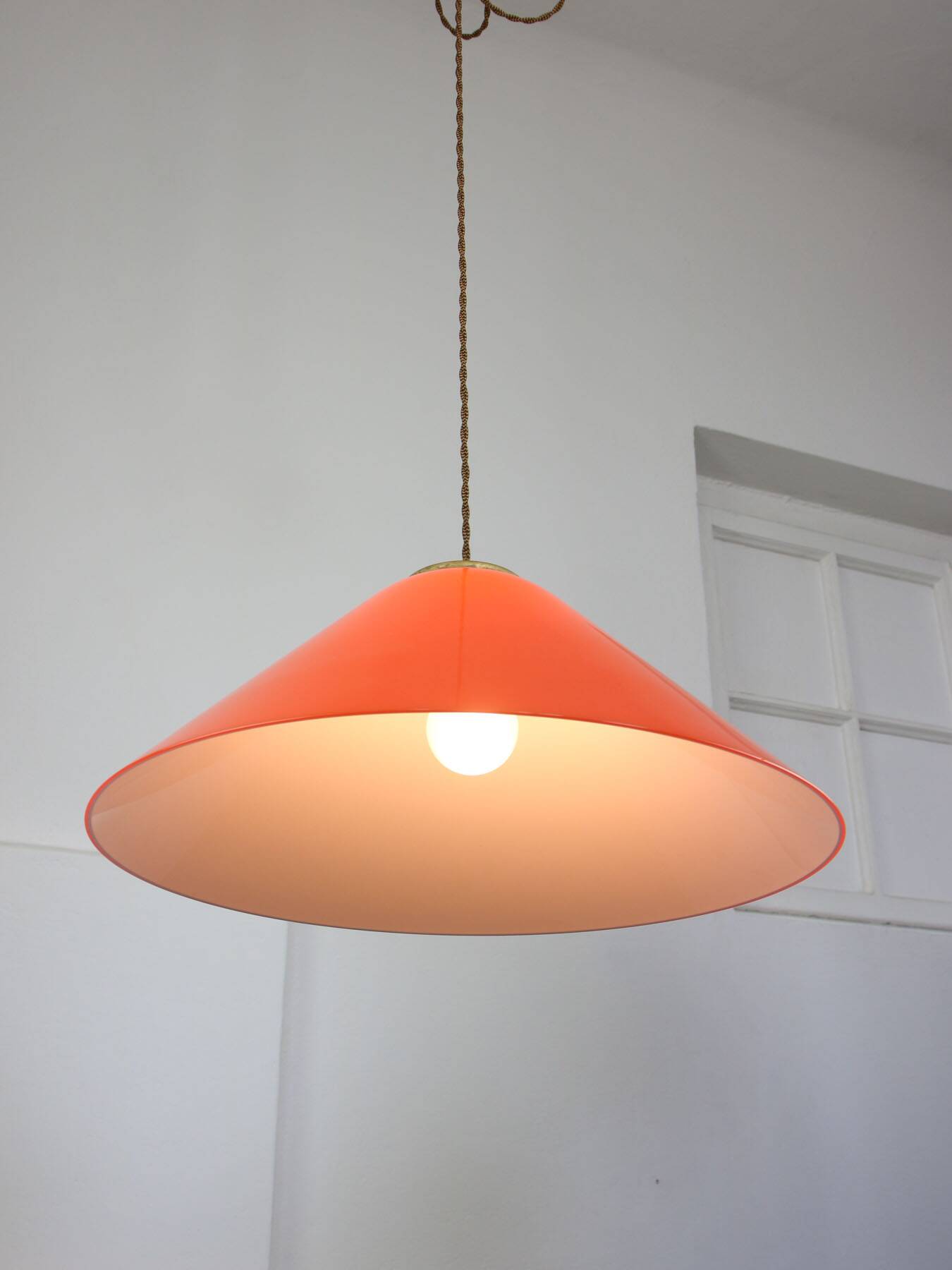 Mid-Century Modern Italian Orange Plexiglass and Brass Pendant Lamp, 1960s