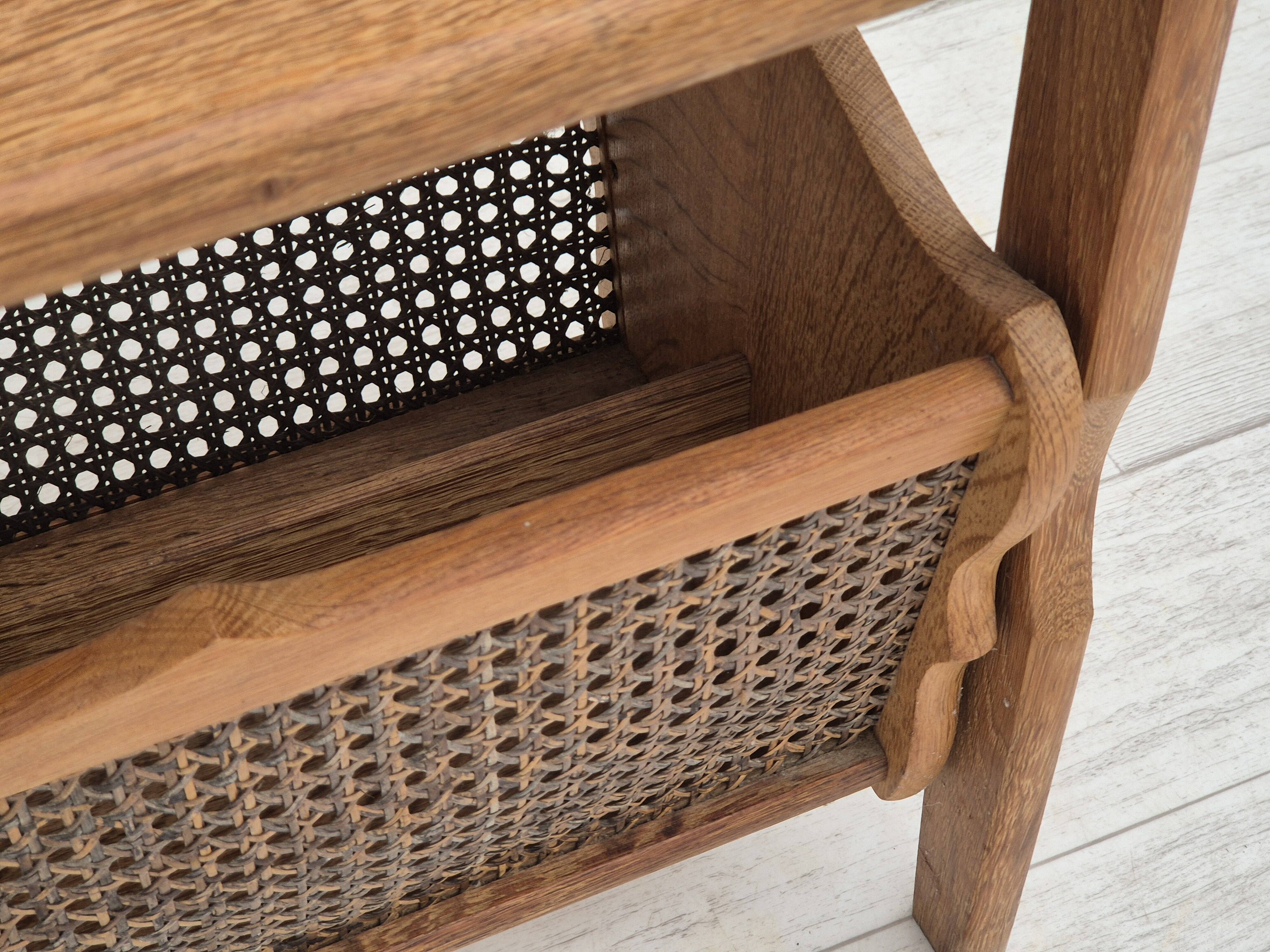 1970s, Danish newspaper side table. Solid oak wood, furniture mesh.