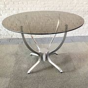 Round dining table - smoked glass & brushed aluminum base