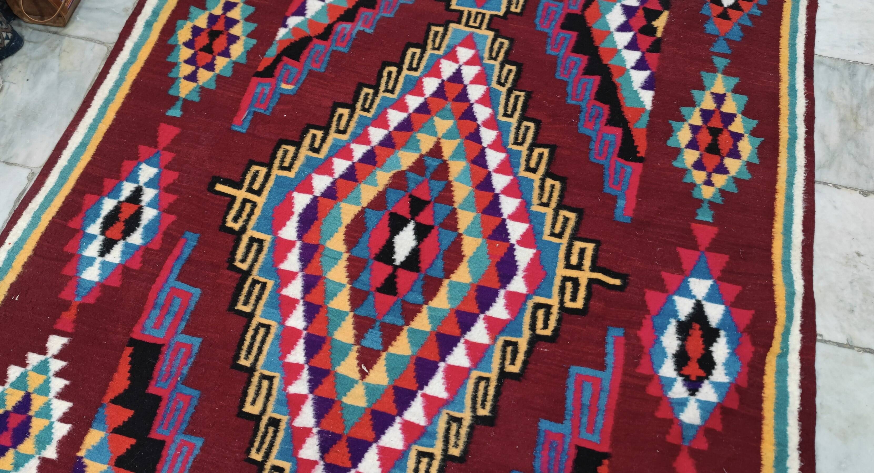 Double-sided Berber kilim rug hand-woven in natural wool