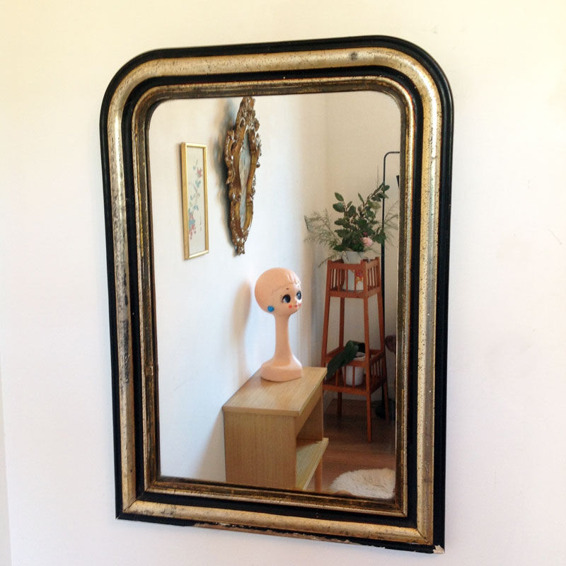 Miroir Louis-Philippe noir et doré - 73 X 52 cm