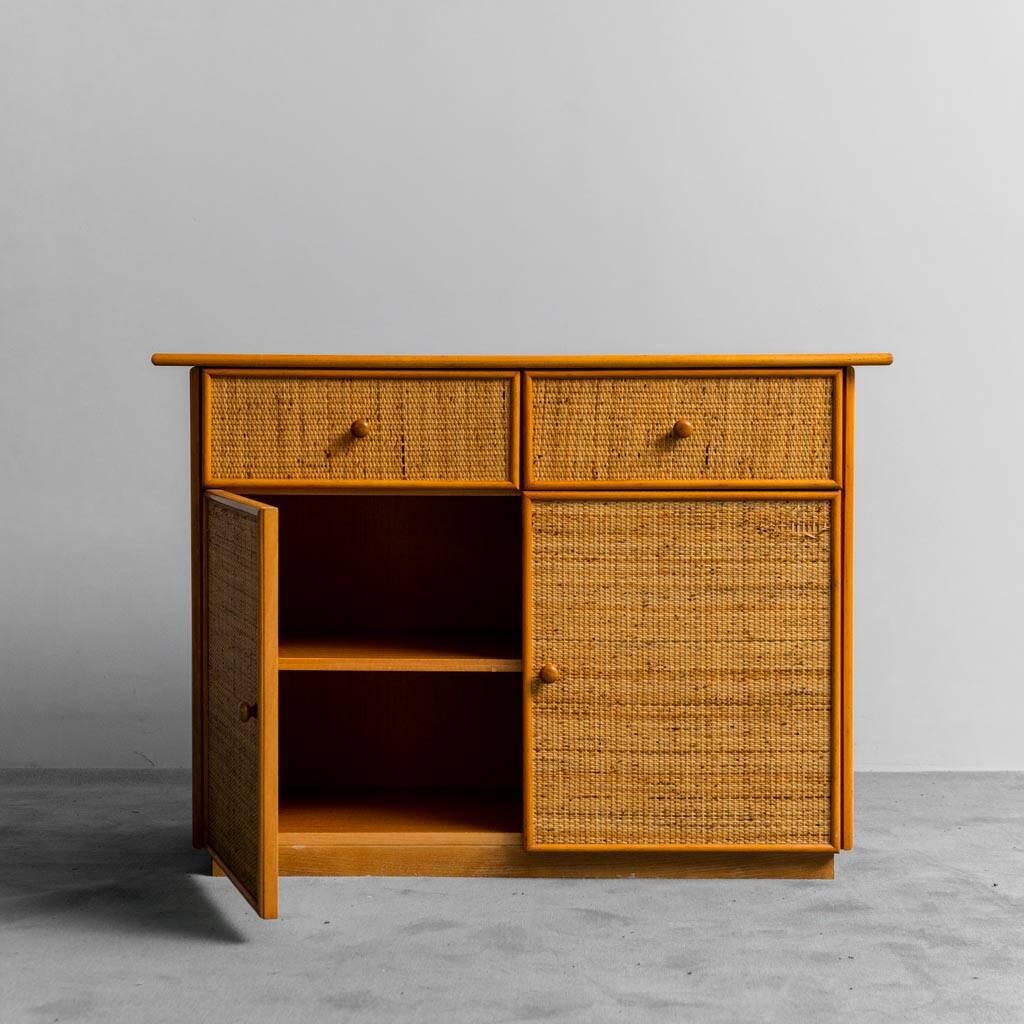 Commode en bois rotin 1970 vintage