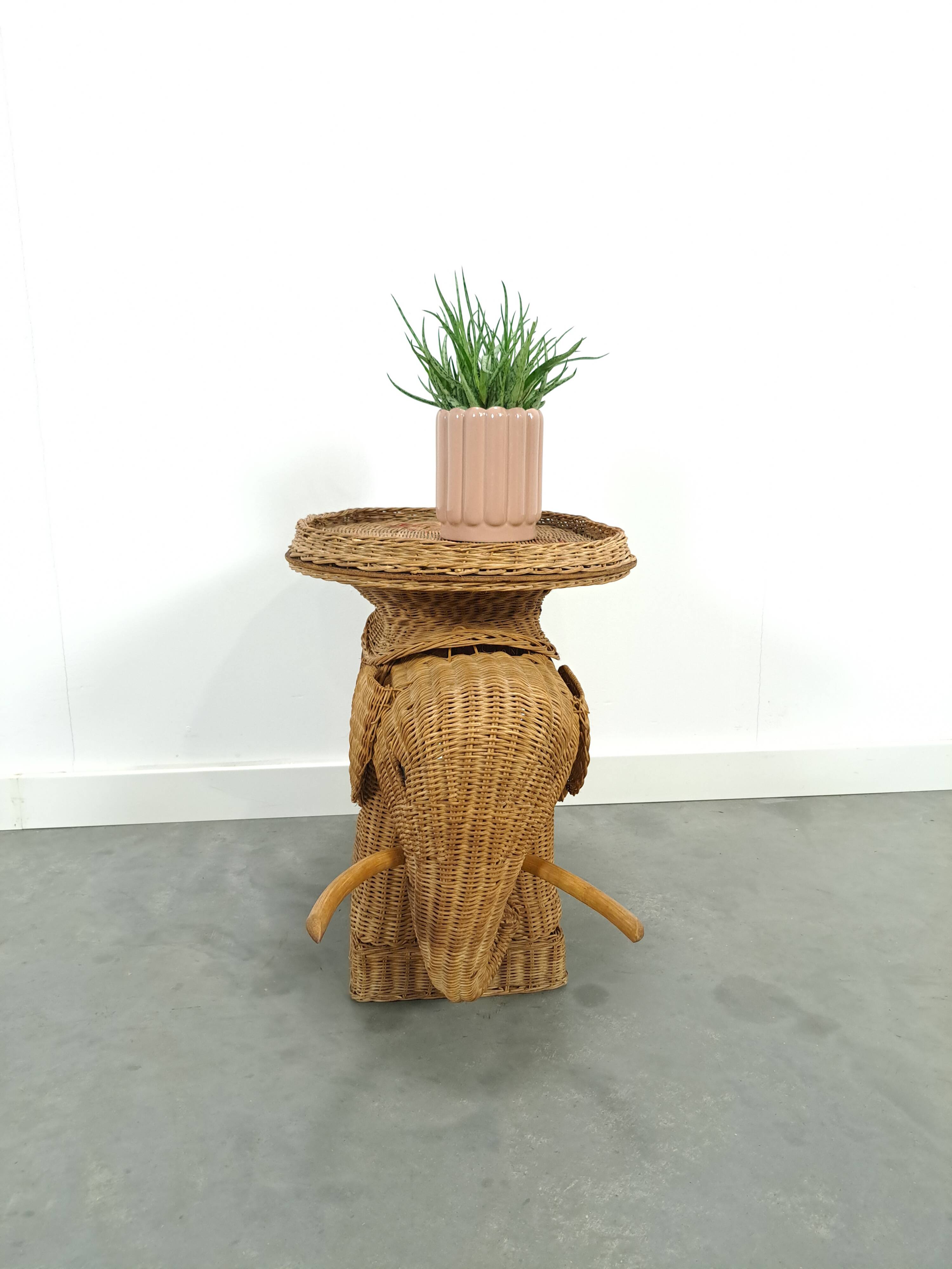 Rattan elephant table vintage side table