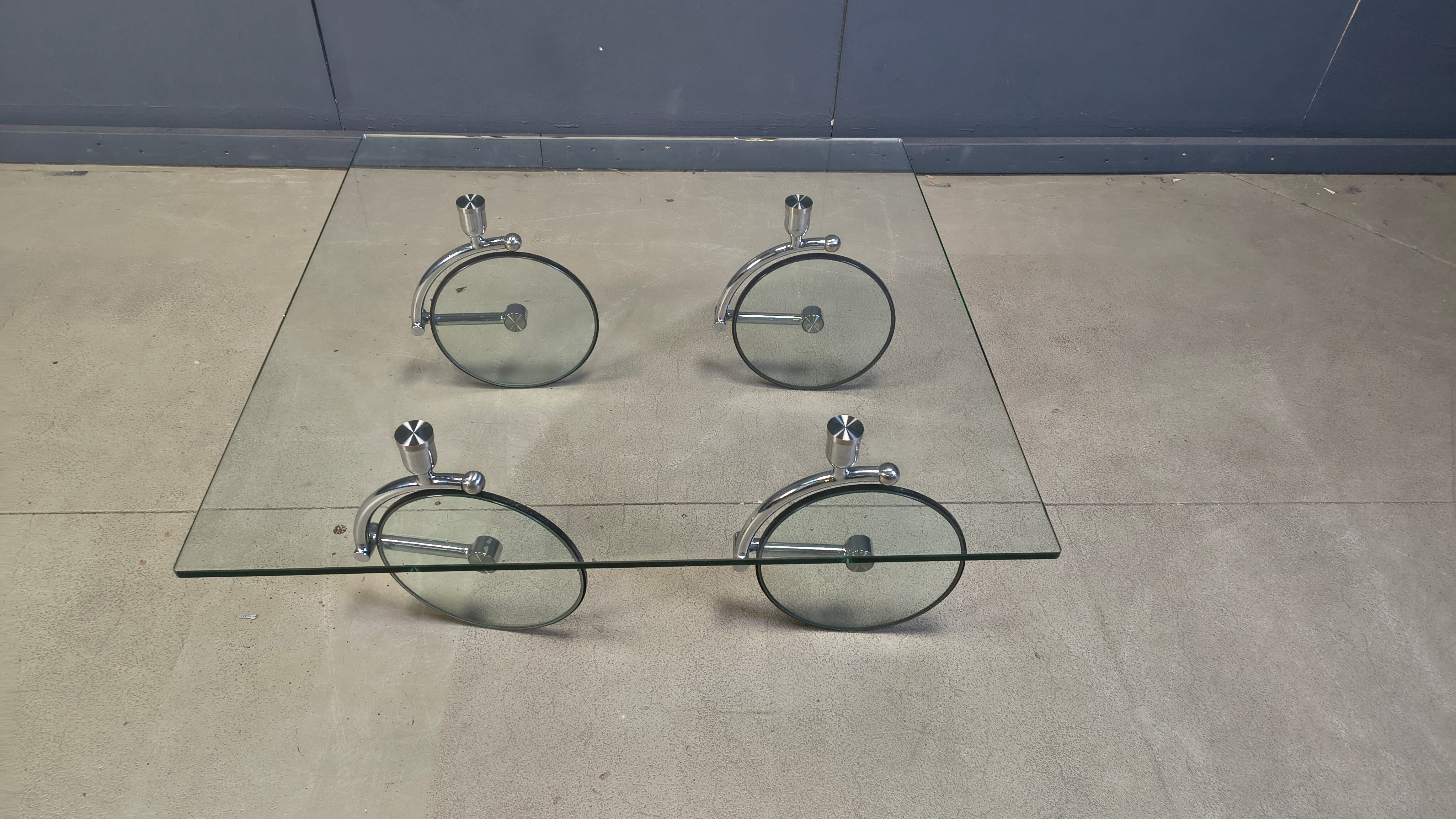 Glass coffee table with wheels, 1980s