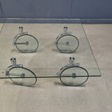 Glass coffee table with wheels, 1980s