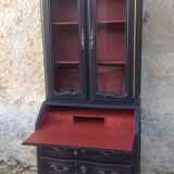 Louis XV style scriban bookcase in black and Basque red patinated cherry wood