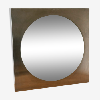 Round mirror with frame in stainless steel of the 1970s 60x60cm