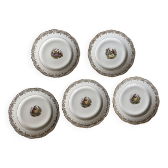 Lot de 5 assiettes à dessert en porcelaine S.F.P.