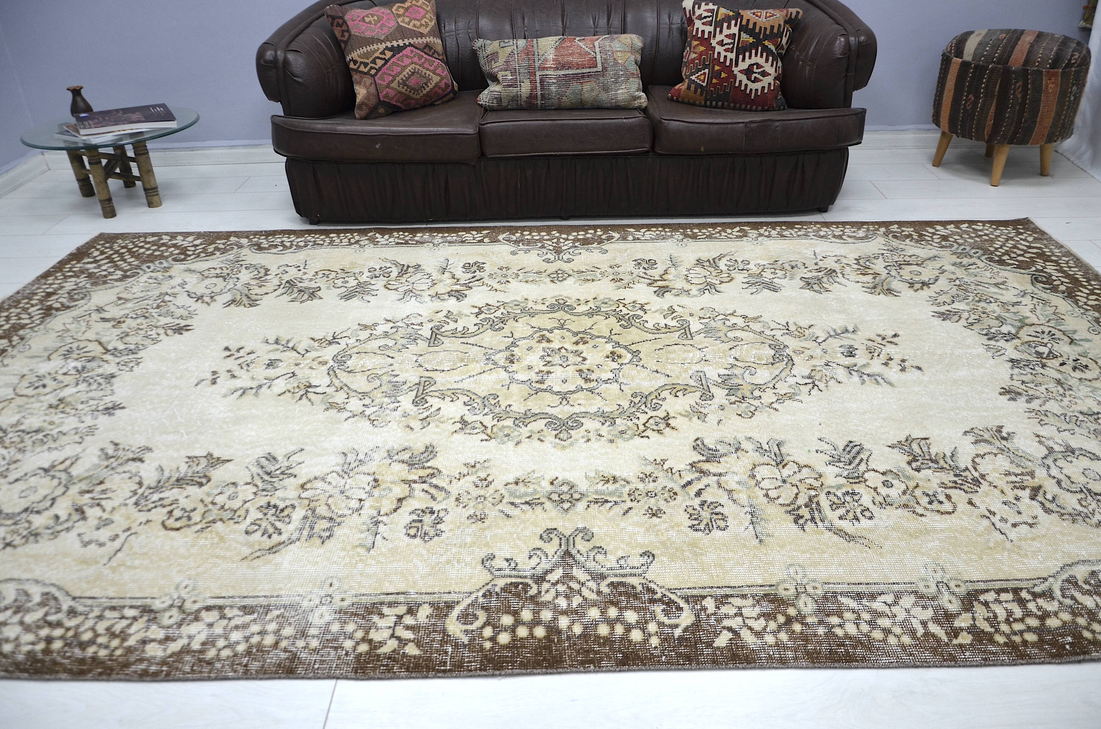 Beige & Brown Turkish Handmade Wool Rug sku 2257.