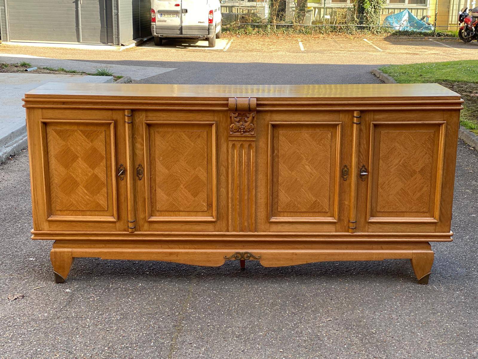 Buffet enfilade vintage art déco en marqueterie et bois massif 4 portes