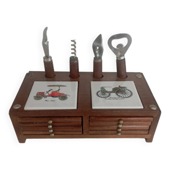 Corkscrew and bottle opener coaster box