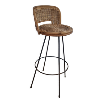 Tabouret rotin pivotant vintage