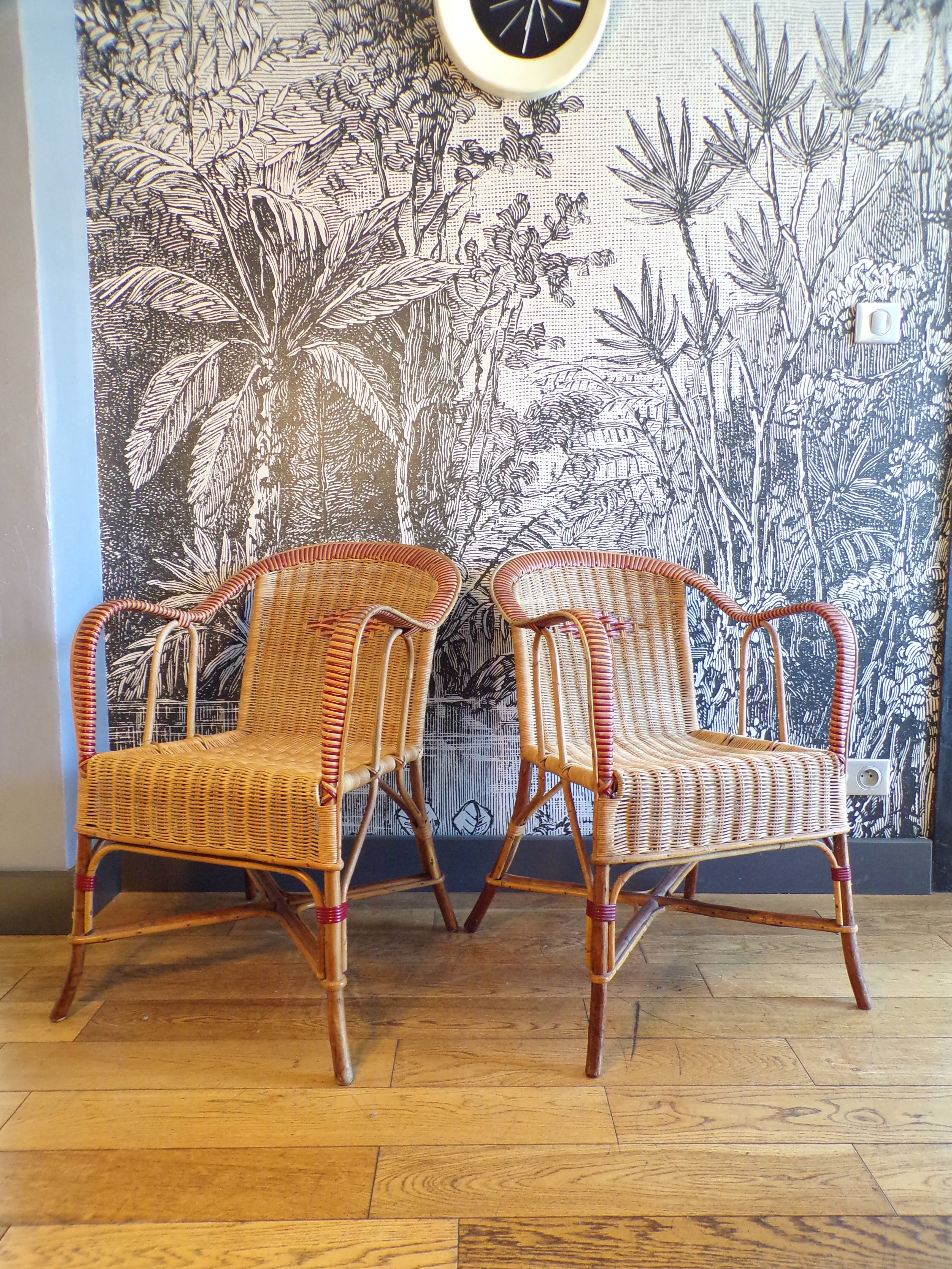 Pair of vintage rattan armchairs