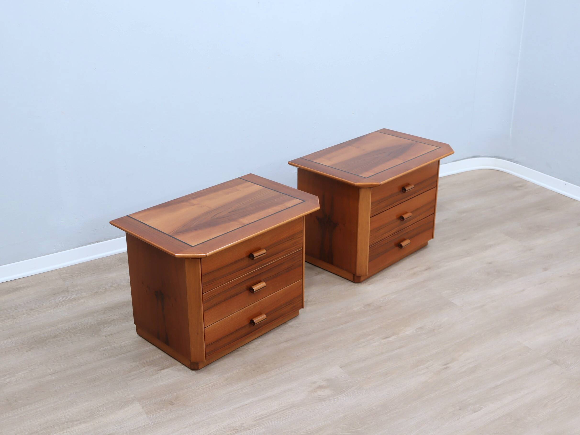 Pair of solit walnut nightstands bedside table late 1970s