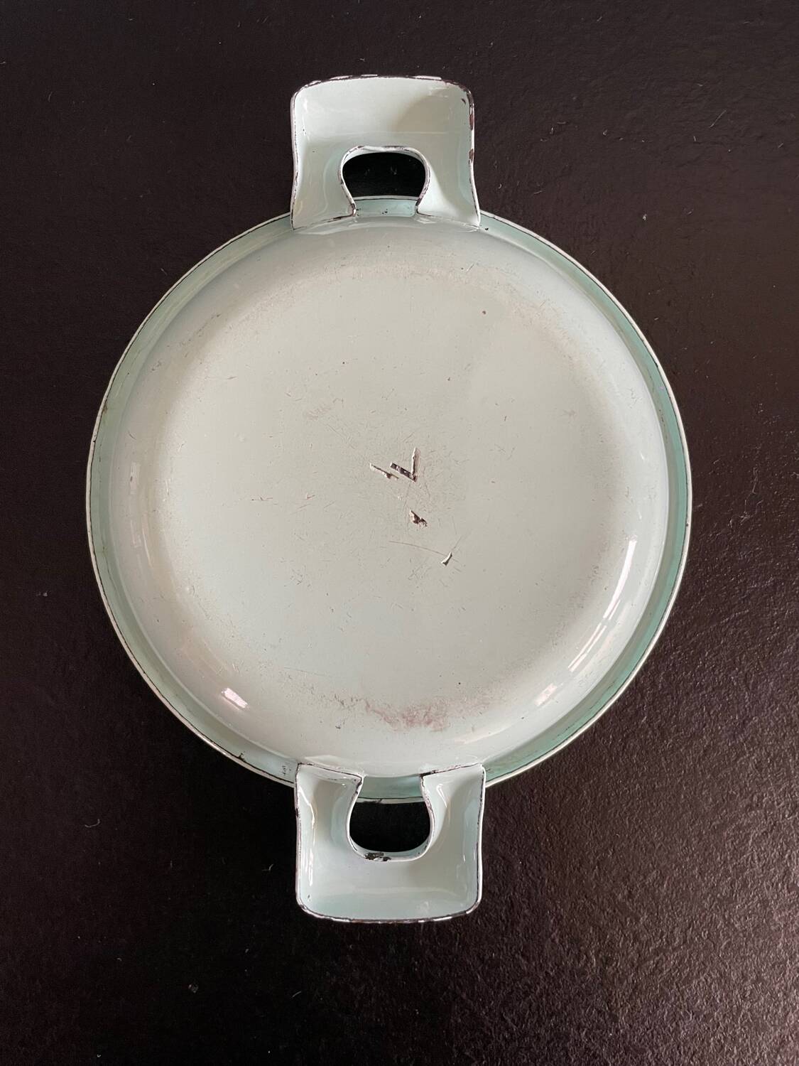 Egg dish in sky blue enameled sheet metal