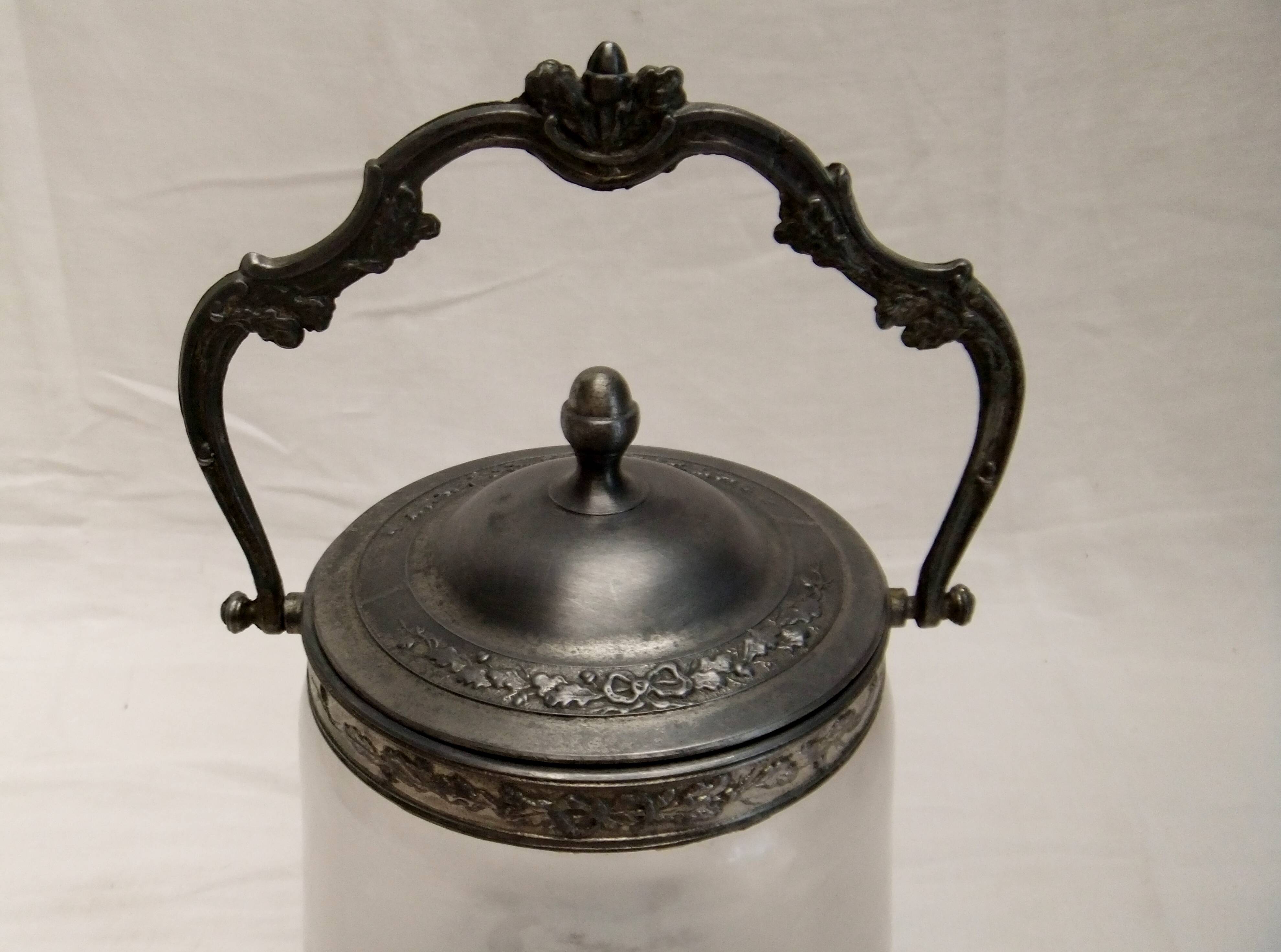 Old opaque blown glass cookie jar kitchen candy collection