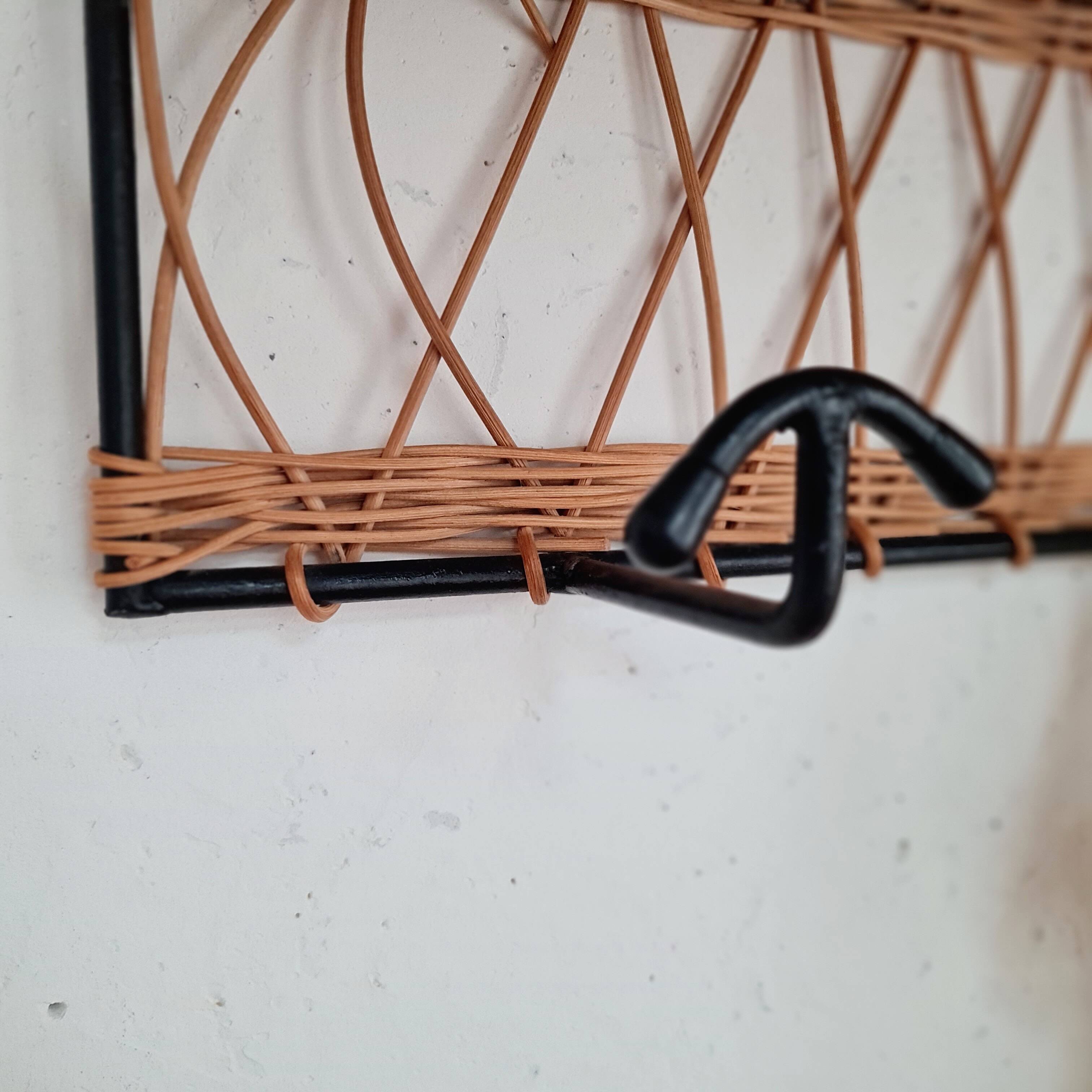 Metal and rattan coat rack