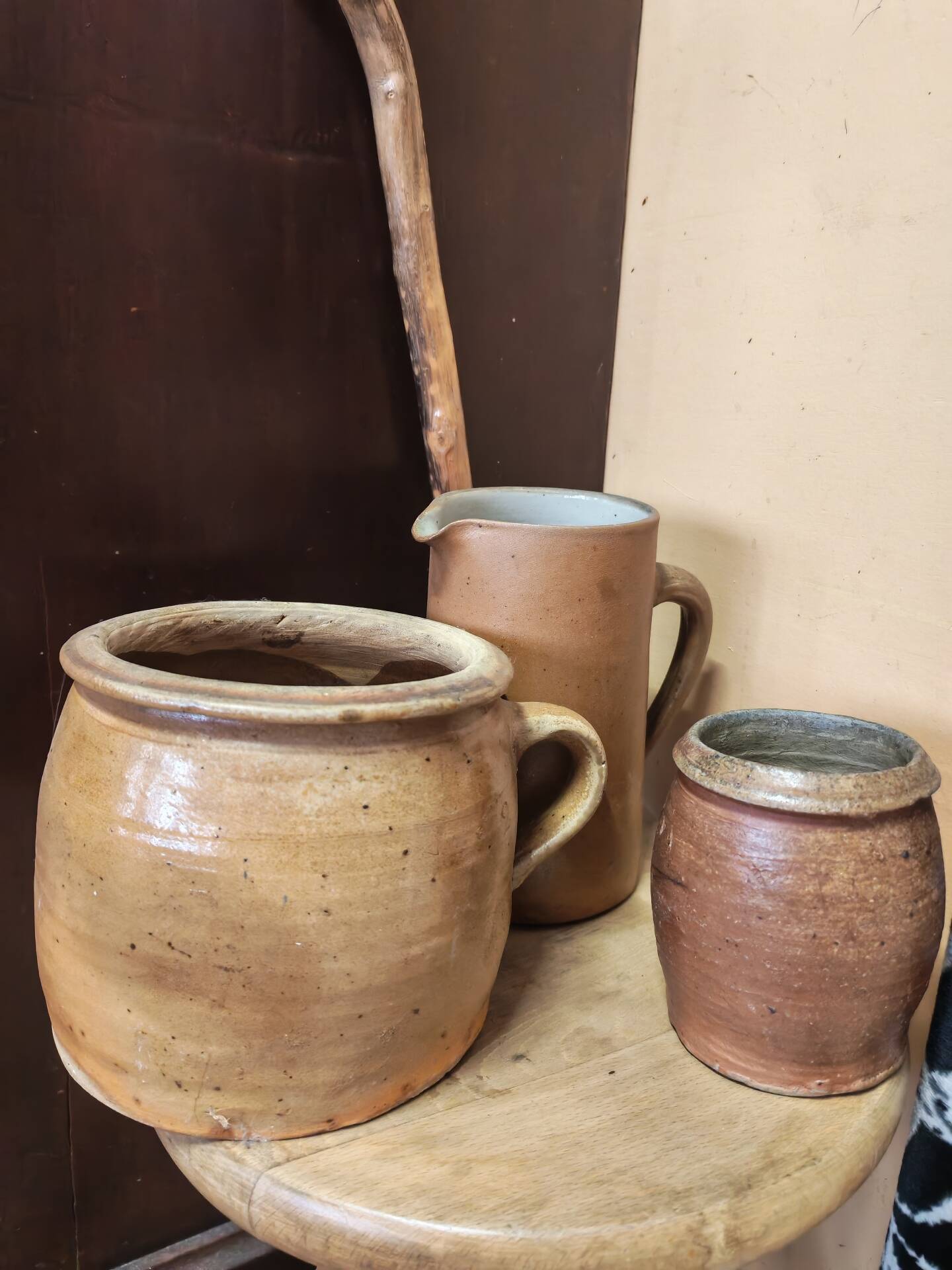 Set of 3 pieces of antique rustic French stoneware ceramic.