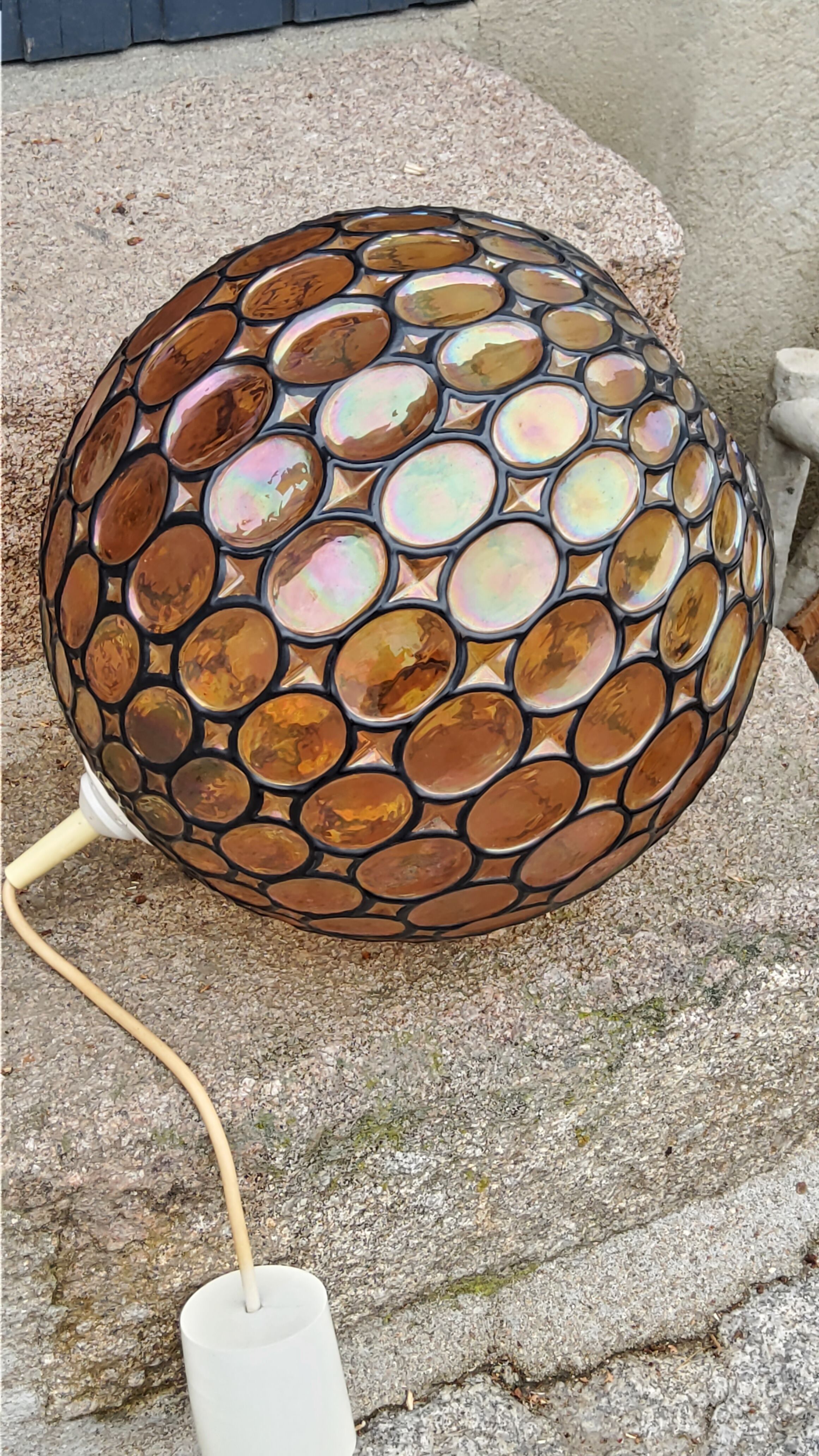 Ball pendant light in orange and enameled glass from the 70s