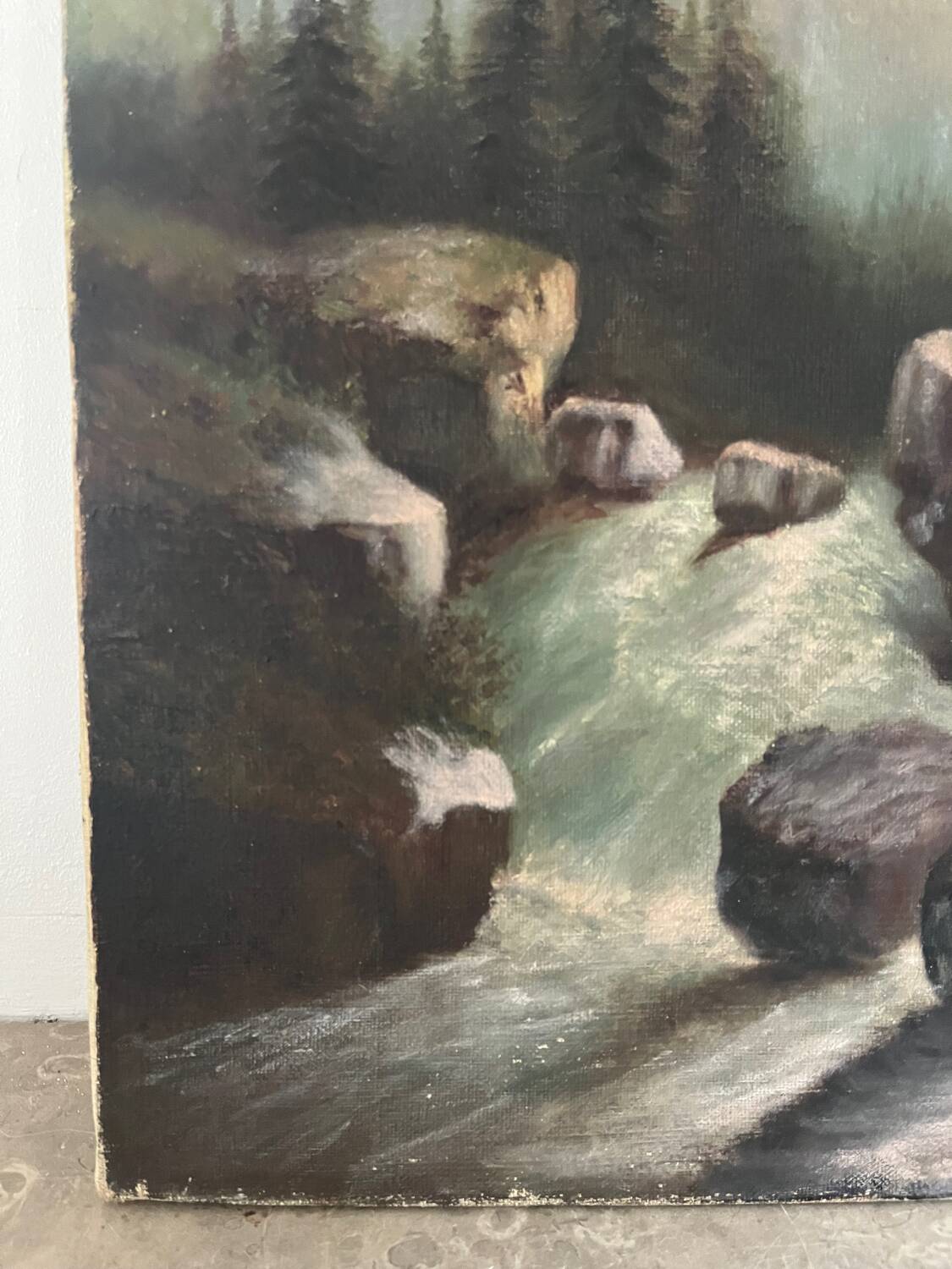 "The torrent in Savoie", mountain landscape, oil on canvas