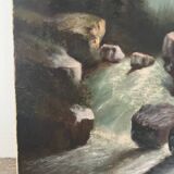 "The torrent in Savoie", mountain landscape, oil on canvas