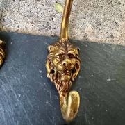 4 lion coat hooks in solid brass Art Nouveau