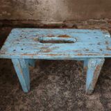 Brocante wooden bench stool etagere light blue