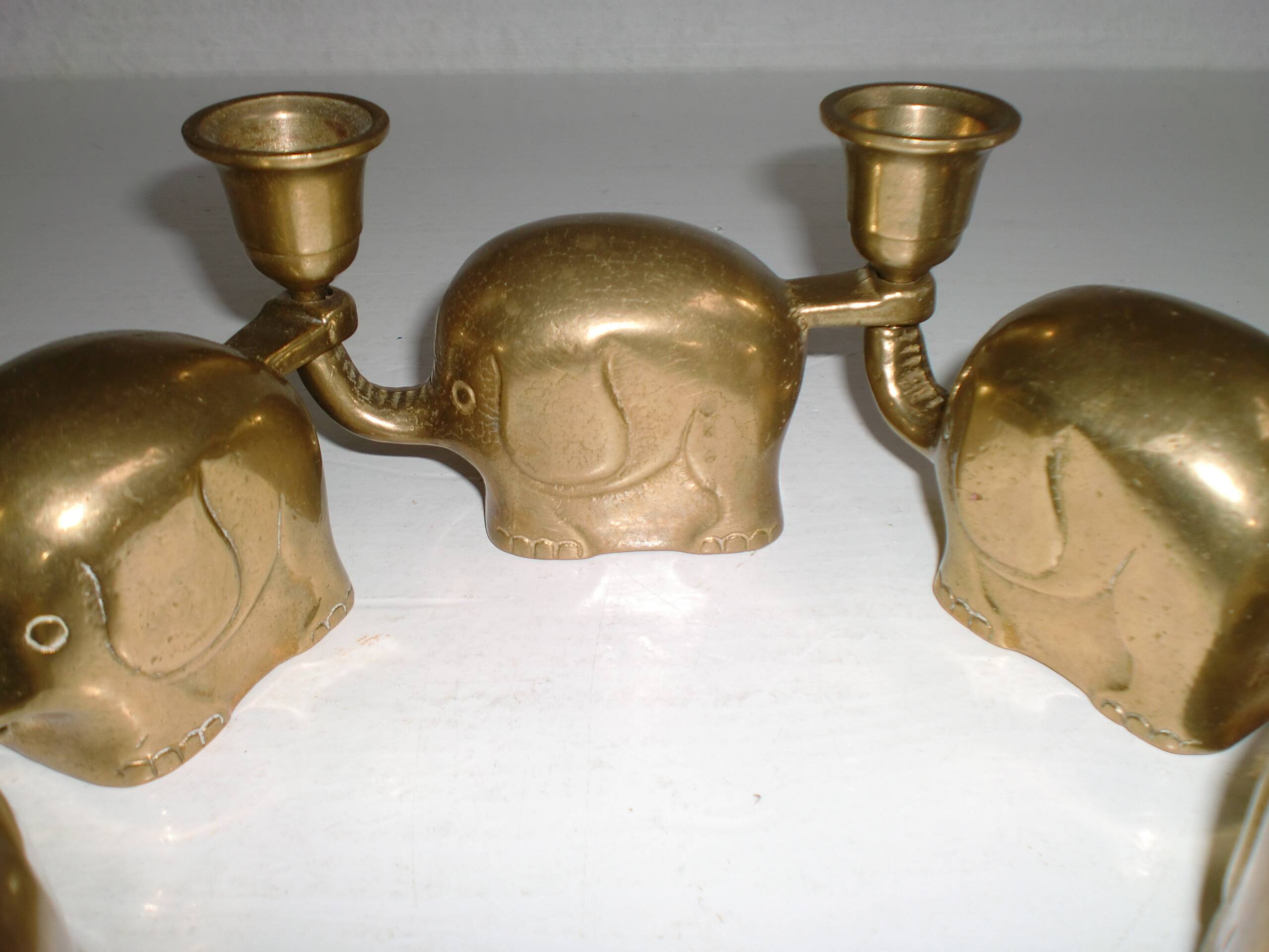 Set of 6 Art-Deco Brass Elephant Candle Holders / Candle Stands