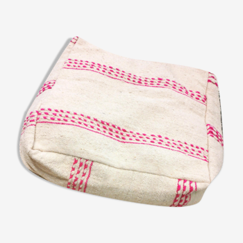 Berber kilim ottoman cover with fuchsia pink stripes