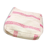 Berber kilim ottoman cover with fuchsia pink stripes
