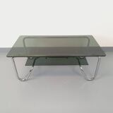 Vintage Italian rectangular coffee table with 2 smoked glass tops