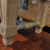 Ancient bench in solid oak and french bank brass