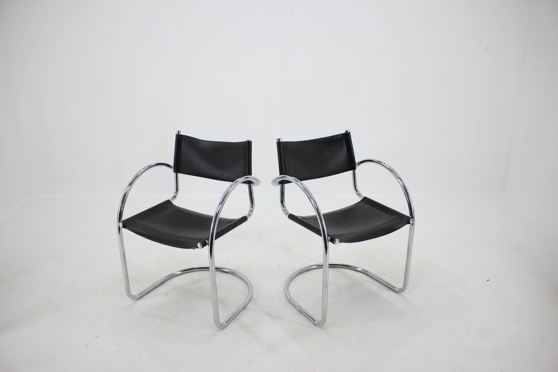 1970s Set of Four Chrome and Leather Tubular Chairs, Czechoslovakia