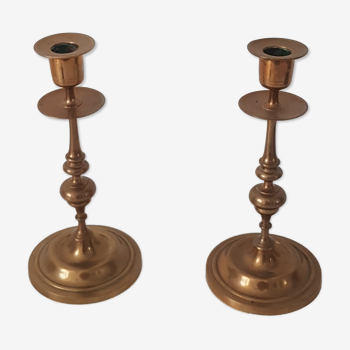 Pair of antique copper candle holders