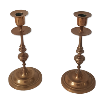 Pair of antique copper candle holders