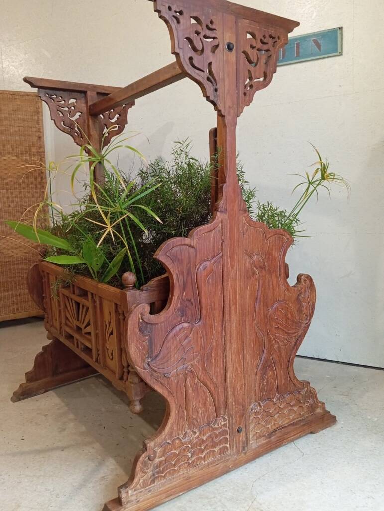 Solid teak carved swing cradle